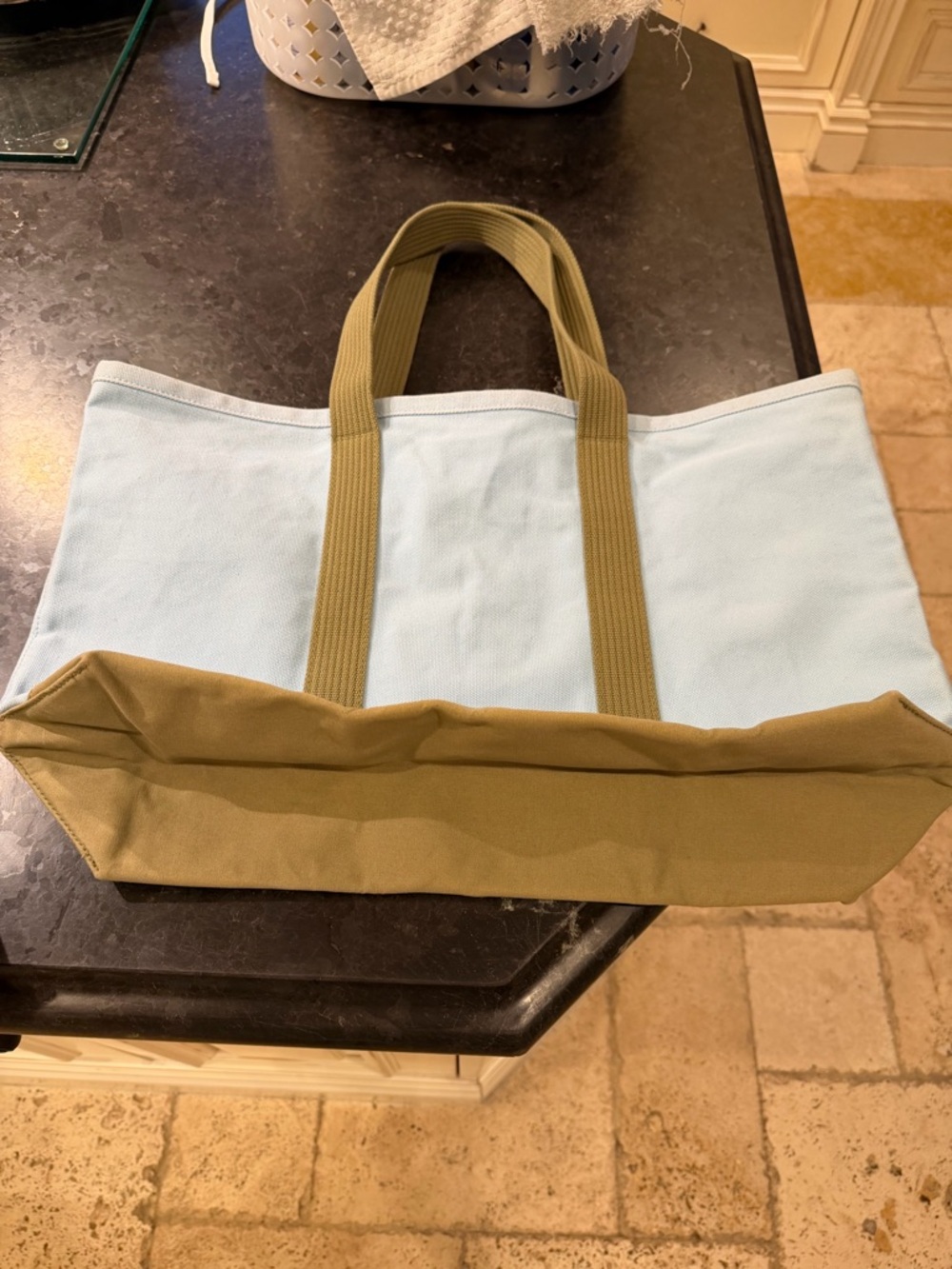 Life Is Good Light Blue Canvas Tote with Olive Straps and Pink Daisy - Picture 6 of 8